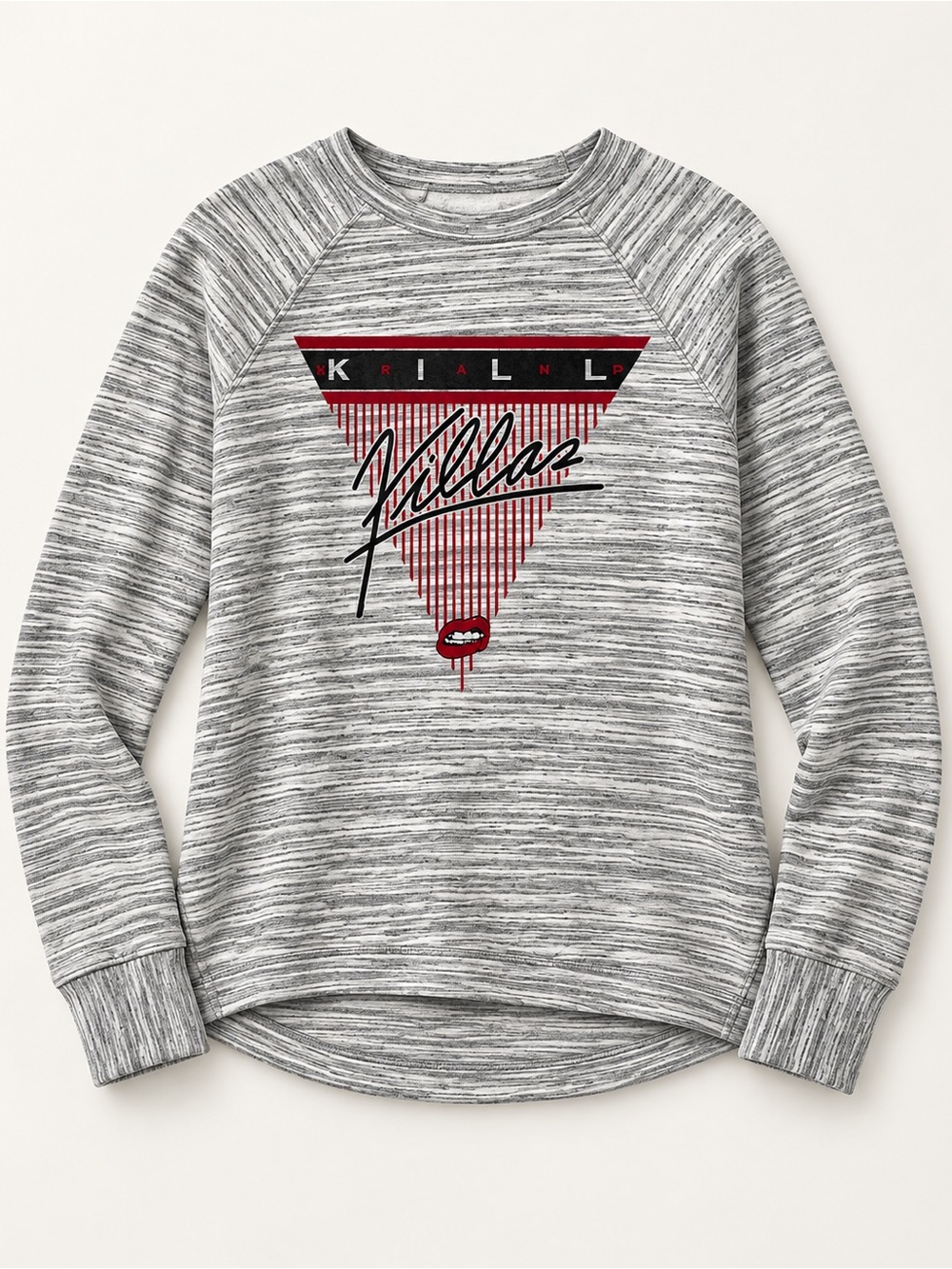 Women's Gray Space-Dyed Pullover Sweatshirt with Red Graphic